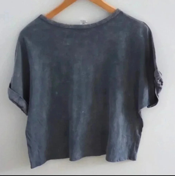 CAUTION TO THE WIND | Grey Jeweled Acid Wash Oversized Cropped T-Shirt - Picture 4 of 4